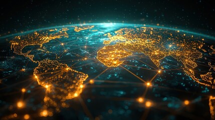 Obraz premium Global network connections illuminated on Earth.