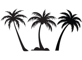 Tropical Palm Tree Silhouette Vector Set – Black Coconut Trees Isolated on White Background for Summer Beach Decorate and Nature-Themed Graphic Designs