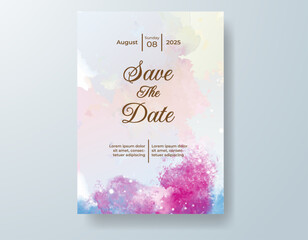 Watercolor wedding invitation card, design template for invitation