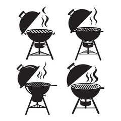 Four Black and White Barbecue Grill Icons
