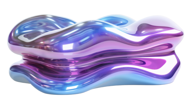 Pink blue purple wave fluid holographic Iridescent 3D render abstract isolated on white background