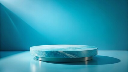 Elegant Blue Marble Platform on Light Blue Background - Product Display Mockup