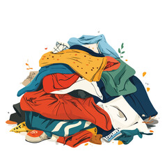 Sustainable Fashion Concept with Abandoned Used Clothes in Dump Site