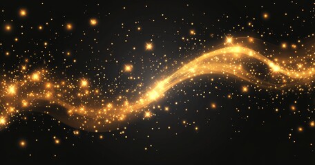 Naklejka premium Golden shimmering particles flowing in waves