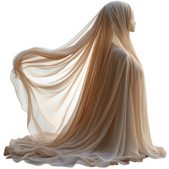Ethereal figure enveloped in flowing fabric creating a sense of mystery