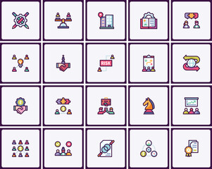 Business and Management Concept Icon Pack with Flat Line Style Design