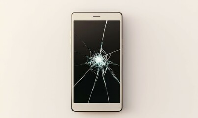 April Fools Day cocept. Broken smartphone screen on a plain background.