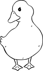 Cute Cartoon Duck Outline  Black and White Hand Drawn Doodle Character