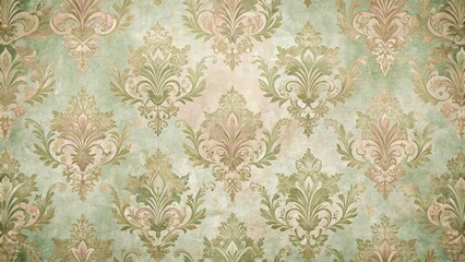Obraz premium Elegant Vintage Damask Watercolor Panoramic Background - Muted Tones Nostalgic Texture