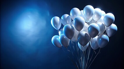 Elegant White Balloons Floating on Deep Blue Background - Perfect for Text Overlay