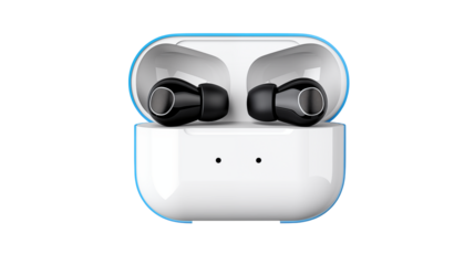 Wireless Earbuds in Charging Case Premium Audio Technology on white and transparent Background