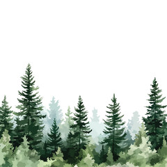 Serene Watercolor Green Pine Forest Landscape Banner