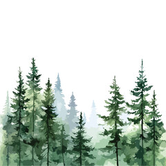 Serene Watercolor Green Pine Forest Landscape Banner
