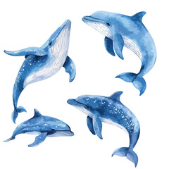 Fototapeta premium Watercolor Vector Illustration of Cute Blue Whale