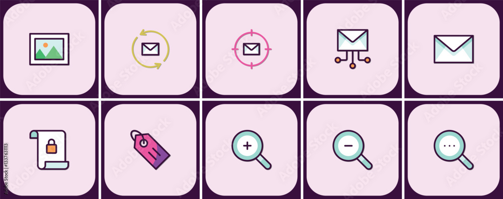 Poster collection of line art icons for user interface and application design