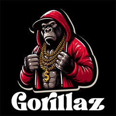 Illustration Vector of Gorilla wear like gangster Rapper singer