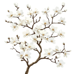 Elegant White Tree Flowers Vector Illustration on White Background