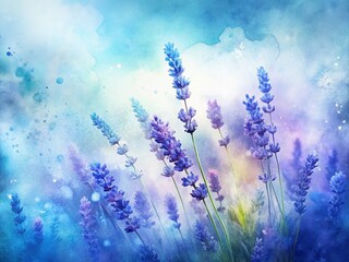 Ethereal Lavender and Blue Watercolor Wash Abstract Art Background