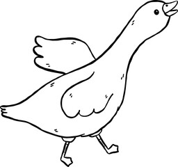 Cute Silly Goose Black and White Outline Anxiety Running Cartoon Hand Drawn Doodle