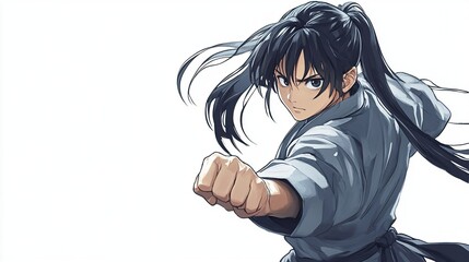 Powerful anime girl in martial arts stance.