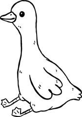 Cute Silly Goose Black and White Outline Funny Sitting Cartoon Hand Drawn Doodle