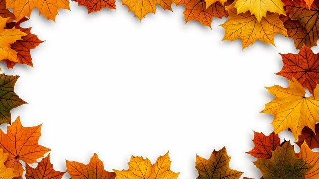 Colorful autumn leaves frame a blank space, perfect for seasonal greetings or messages in a cozy backdrop