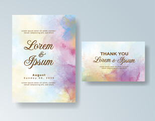Watercolor wedding invitation card, design template for invitation