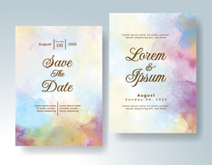 Watercolor wedding invitation card, design template for invitation