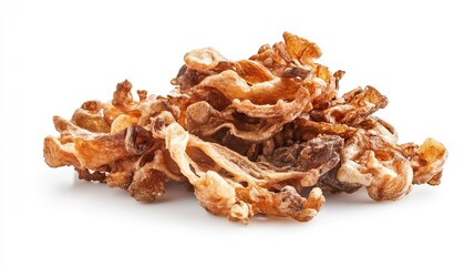 Obraz premium Crispy fried onion pieces isolated on white.