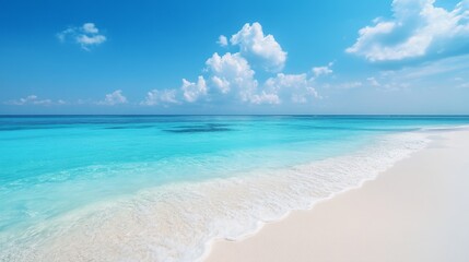 Obraz premium White sand beach and turquoise water. Travel background