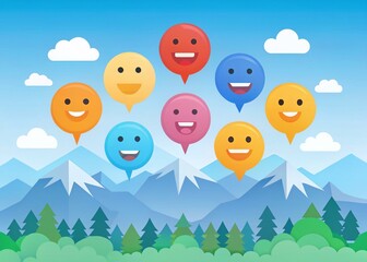 Naklejka premium Flat Landscape Customer Feedback Review Concept Illustration: Positive and Negative Reviews on Scenic Background