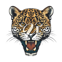 Fototapeta premium Wild Roaring Jaguar Leopard Head Face Vector Illustration