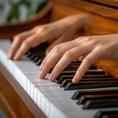 Fototapeta premium Close up of Hands Playing Piano Keys