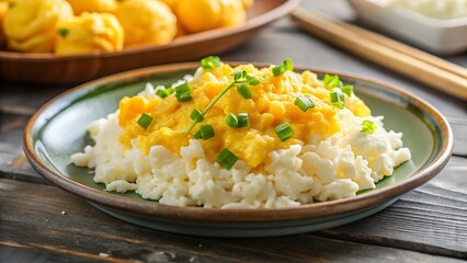 Fluffy Scrambled Eggs with Rice - Top View Ready to Eat