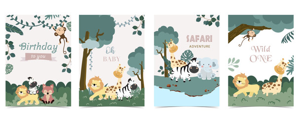 Fototapeta premium cute safari landscape template banner for a4 vertical design