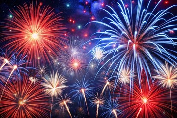 Fototapeta premium Fourth of July Fireworks: Long Exposure Night Sky Burst of Red, White & Blue Celebration