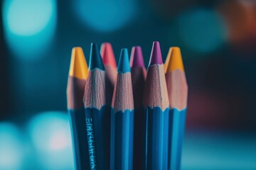 Colorful Graphite Drawing Pencils, Sharp Tips on Blue Surface, Creative Art Supplies