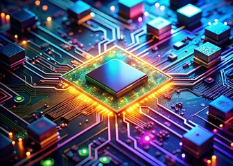 Futuristic Circuit Board: Glowing Microprocessors & Modern Electronics - High-Tech Design Banner