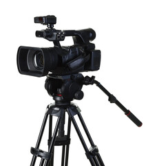 Modern professional video camera isolated on white