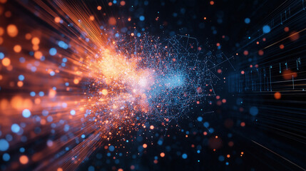 Fototapeta premium Digital Explosion: A dazzling display of glowing particles in a high-tech abstract composition, capturing the essence of innovation and technological advancement.