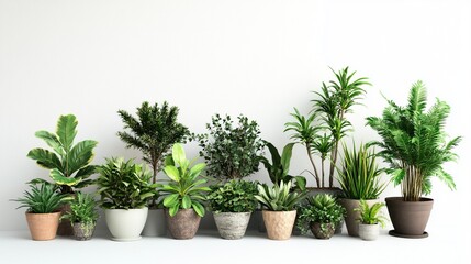 Obraz premium Collection of potted plants against a white wall.