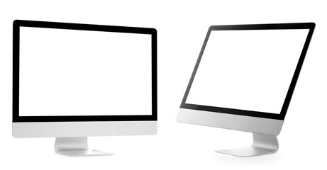 Computer monitor with blank screens isolated on white, collage