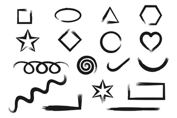 Lines and flat shapes with brush texture. Vector illustration.