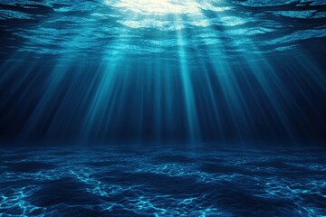 Sunlight beams illuminate the deep blue underwater scene.