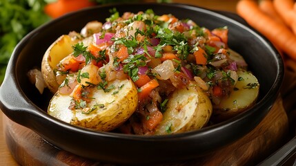 Fototapeta premium Hearty Potato and Vegetable Hash / ボリュームたっぷりなジャガイモと野菜のハッシュ