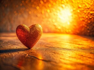 Fototapeta premium Golden Hour Romance: Heart Shadow Panoramic on Textured Surface