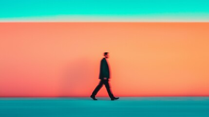 Human Figure and Movement concept. A person walking against a vibrant gradient background.