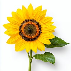 Obraz premium Vibrant Sunflower with Bright Yellow Petals and Rich Dark Center on White Background