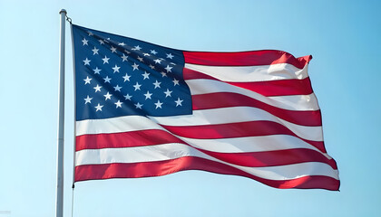 Obraz premium The American flag, with its iconic red, white, and blue colors, symbolizes patriotism and national pride.