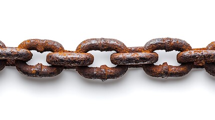 Rusty chain with a padlock, isolated on a white background, close-up view. The concept of unlocking and refurbishing the lock. Isolated on a white background.